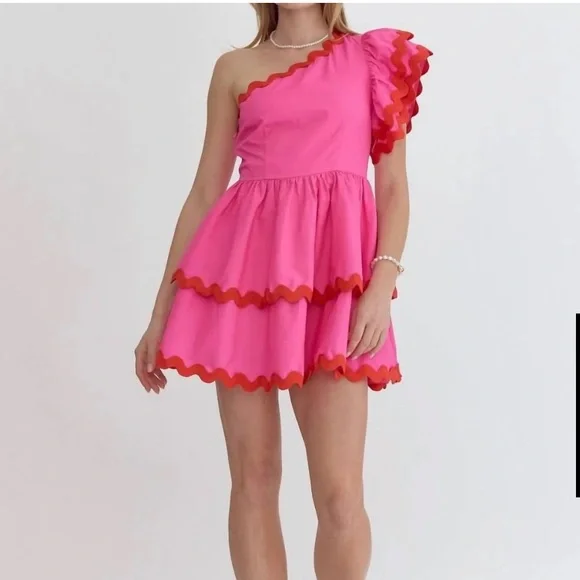 Entro Ric Rac One Shoulder Dress Large - Picture 1 of 7